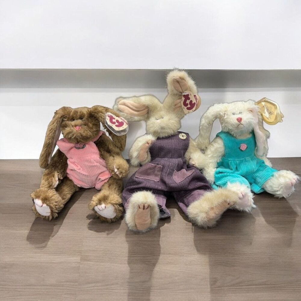 1993 Ty Beanie Baby Attic Treasures BUNNY RABBITS, stuffed, jointed NWT Easter